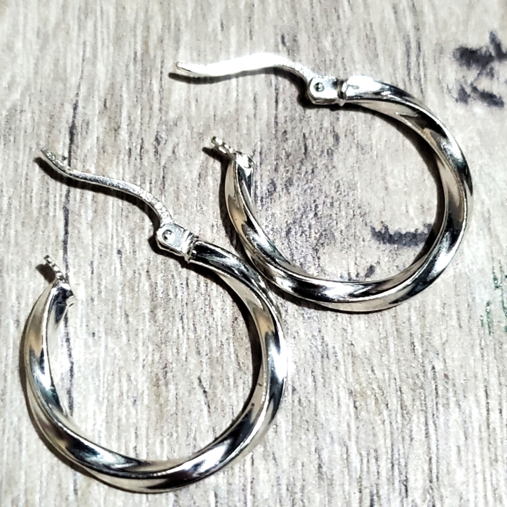 Silver Twisted Hoops